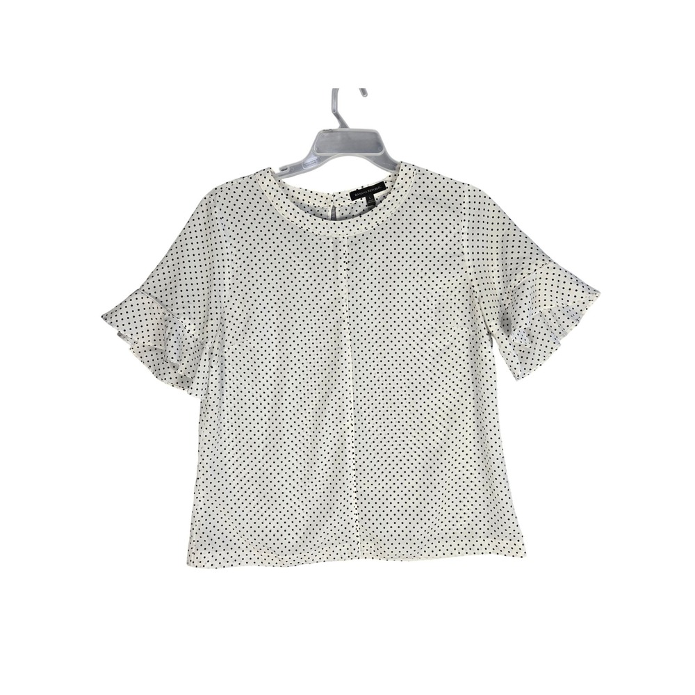 Banana Republic Womens Polka Dot Ruffle Sleeve Blouse White Black Large